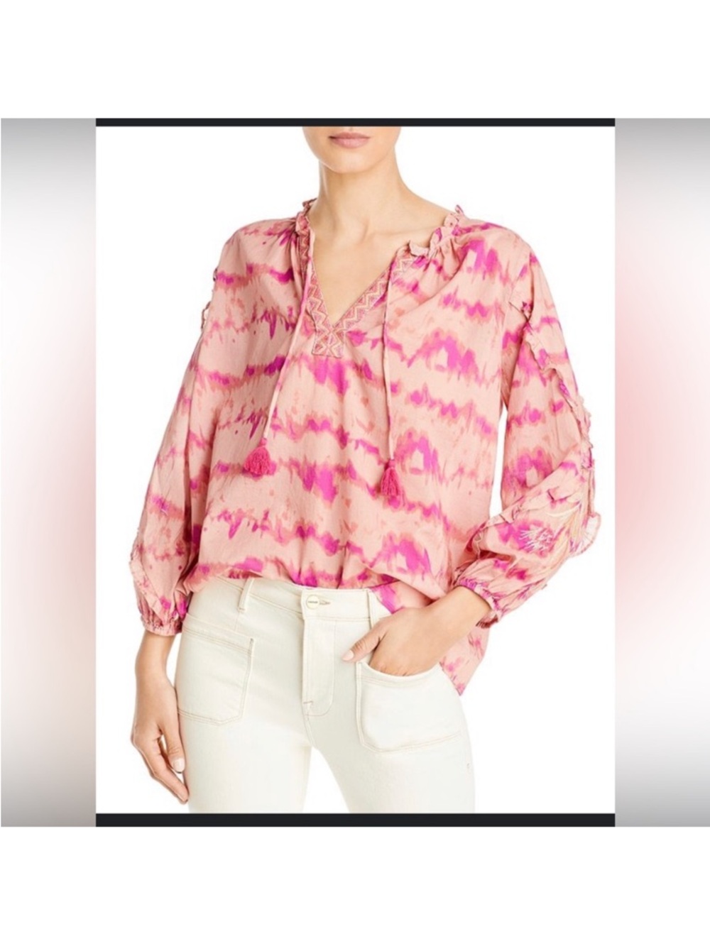 Johnny Was Pink and Fuchsia Tie-Dye Peasant Blouse XXL